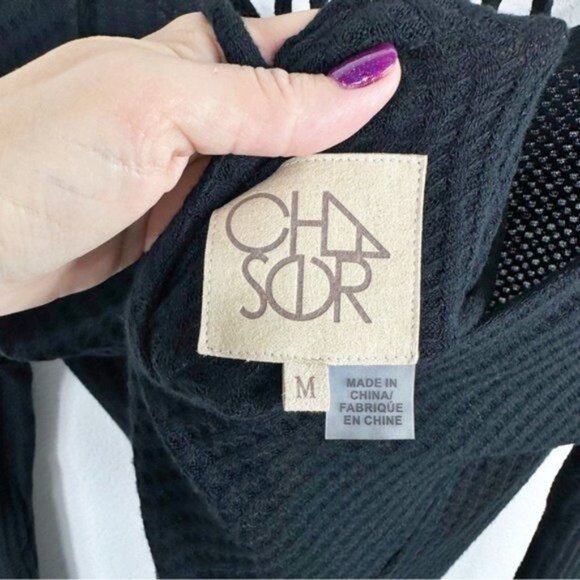 Chaser Waffle Knit Criss Cross Open Back Long Sleeve Tee Size M - Picture 5 of 5